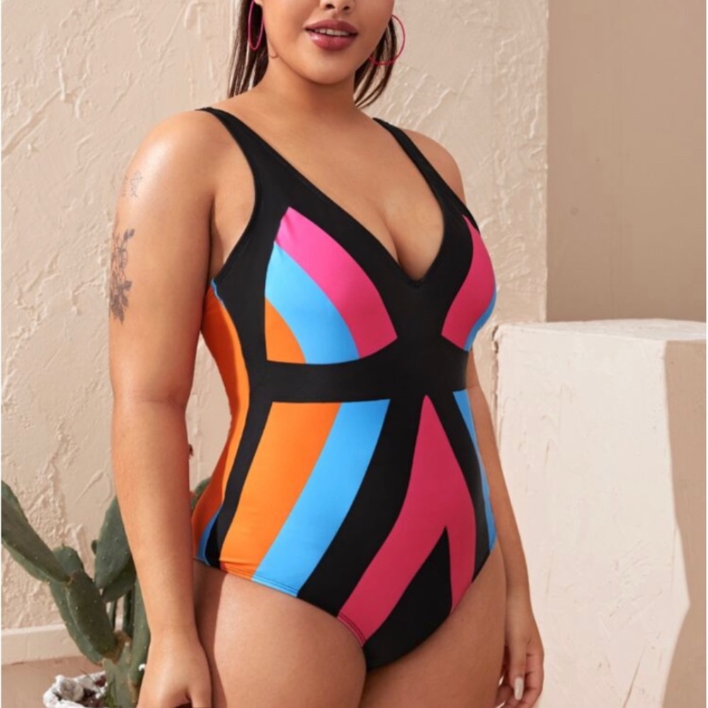 Shein Plus Color Block One Piece Swimsuit